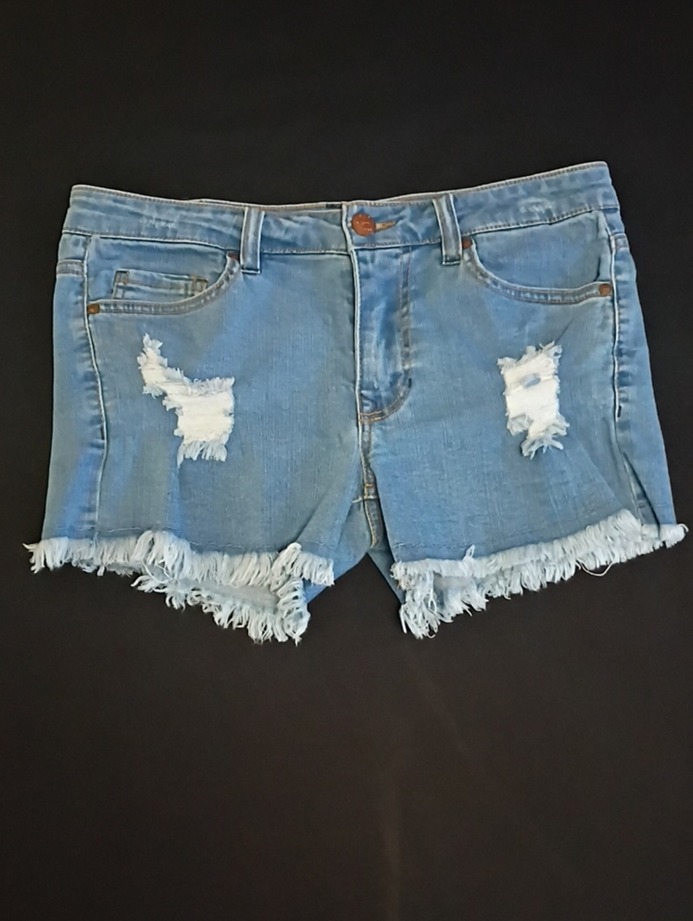 Women's Light Blue Distressed Denim Shorts with Frayed Hem
